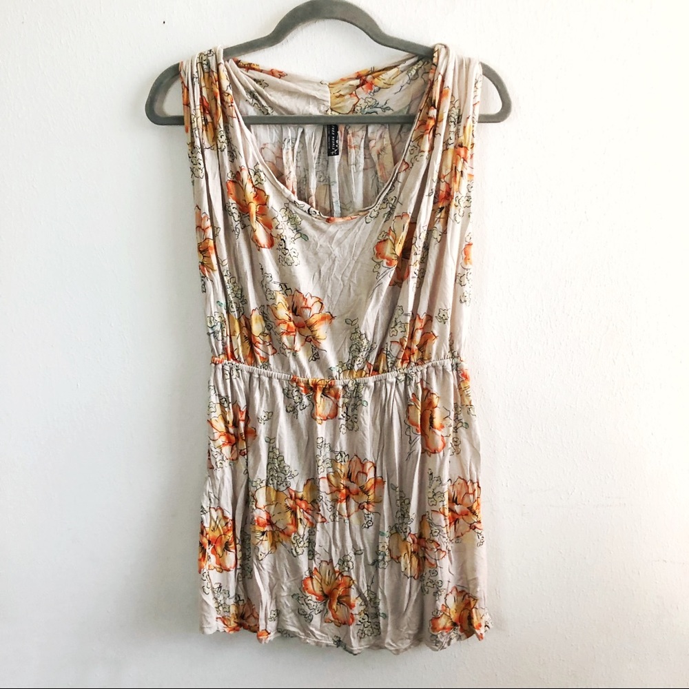 Free People Top Floral Sleeveless Cowl Neck Tank Top Tee Sz M GUC Babydoll Style
